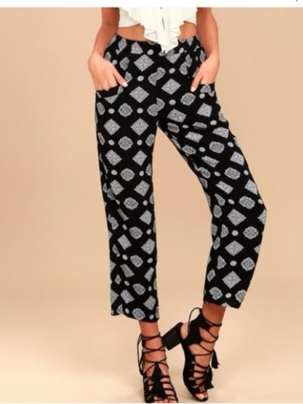 Amuse Society Printed Black Pants